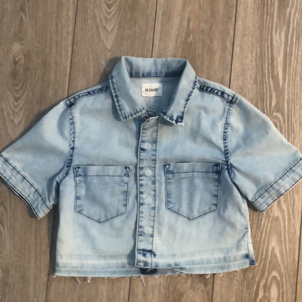 HUDSON girls chambray snap front top or short sleeve denim jacket size 6